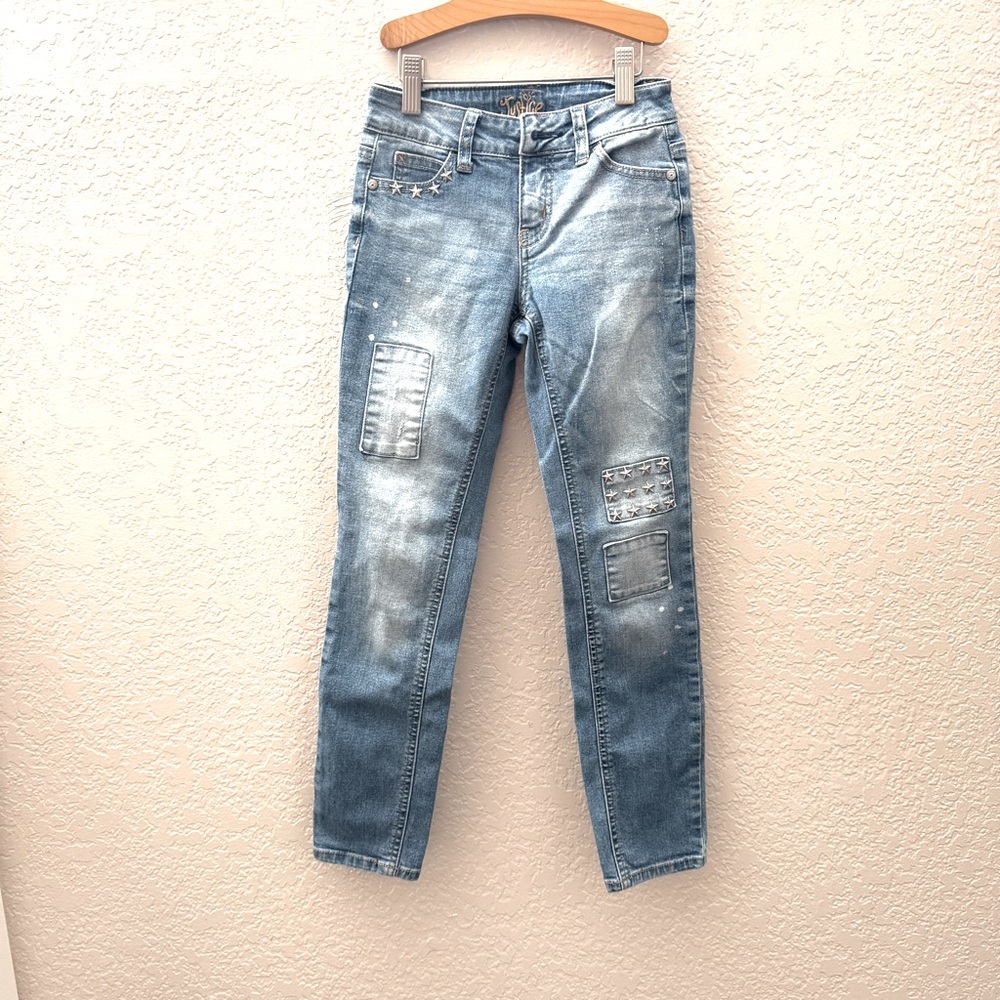 Justice Girls Slim Jeans Size 8 Simply Low Super Skinny Star Studs